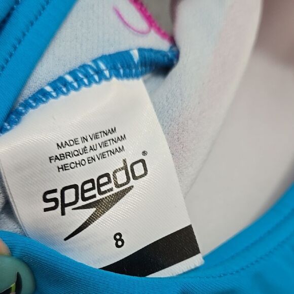 Speedo Girls Pink Gray Swimsuit Splice Racerback Keyhole One-Piece Bathing Suit - Picture 4 of 10